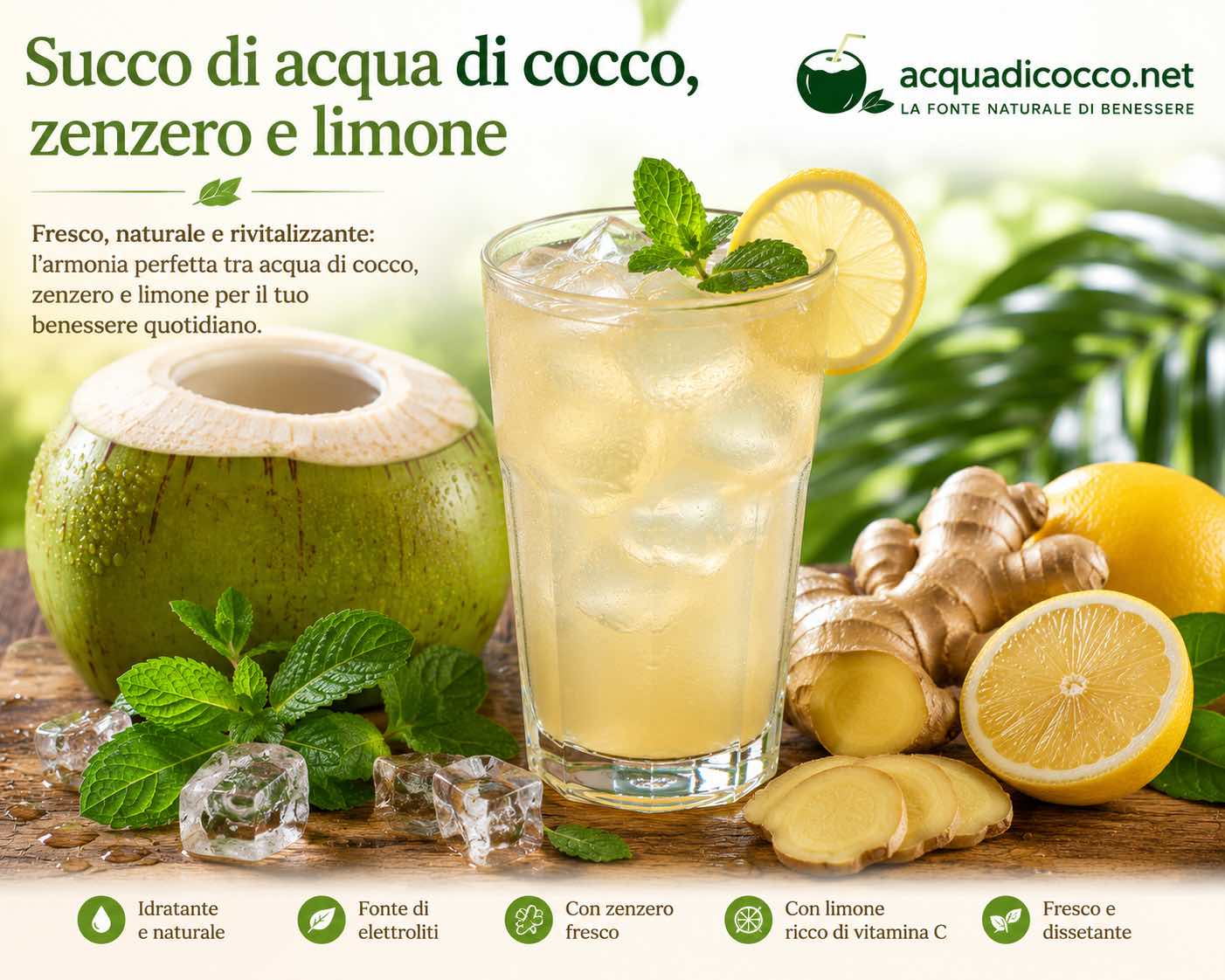 Succo di acqua di cocco e zenzero