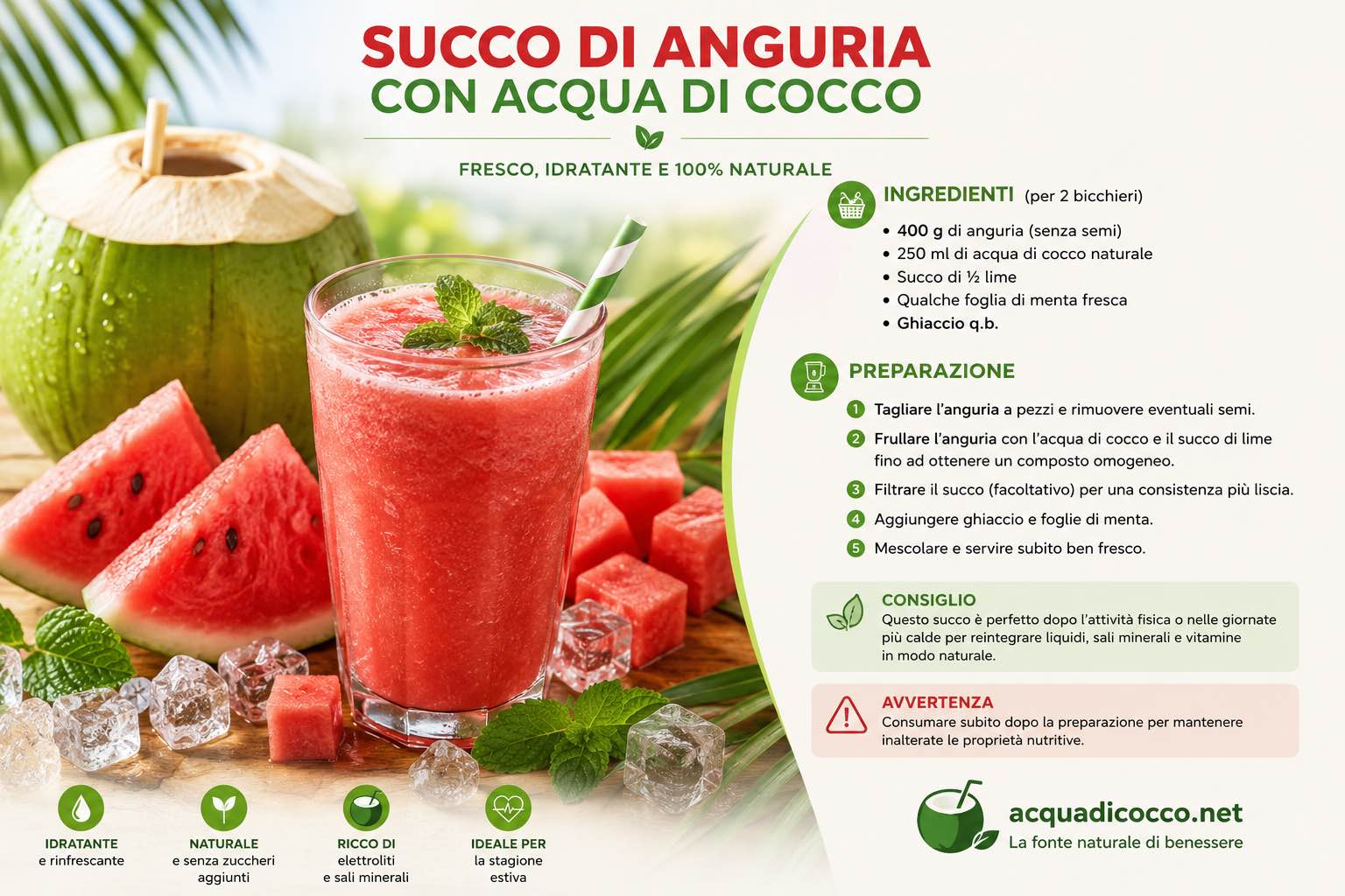 Succo di anguria con acqua di cocco